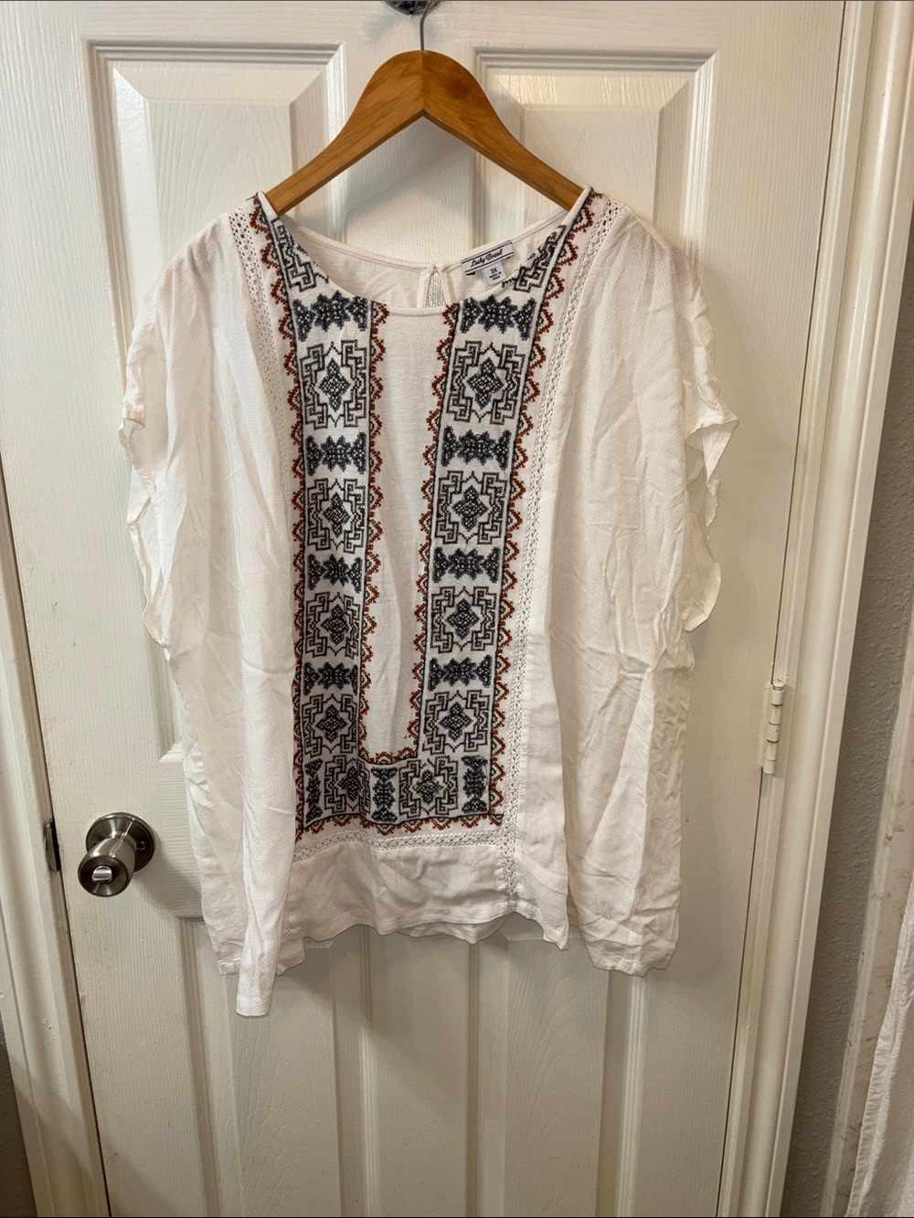 Lucky Brand White Embroidered Top Size 3x